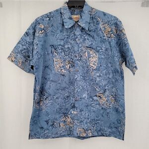 Santiki Vintage Bass Fish in Water Print Camp Collar  shirt, Men's XL